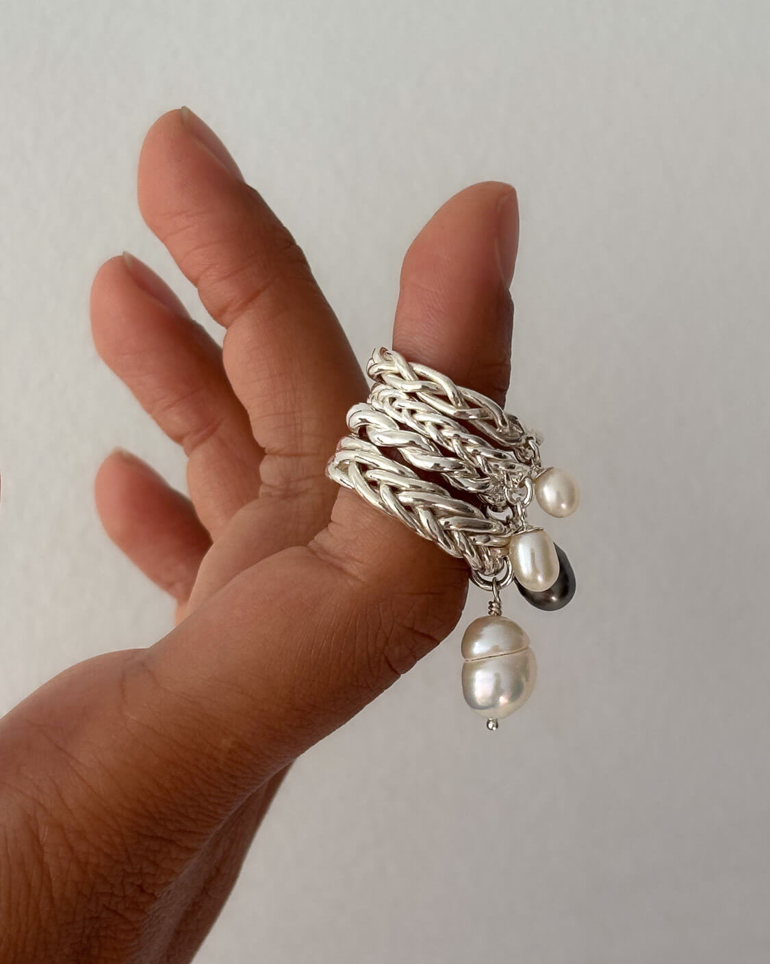 La Mélancolie No. 03 - Braided Silver Pearl Ring